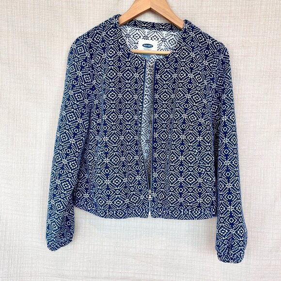 Textured Bomber Jacket Old Navy Southwest Boho Festival Collarless Jacket - Picture 2 of 15